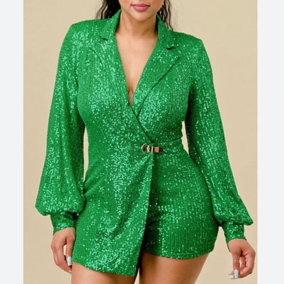 Green Sequin Romper - Picture 2 of 6